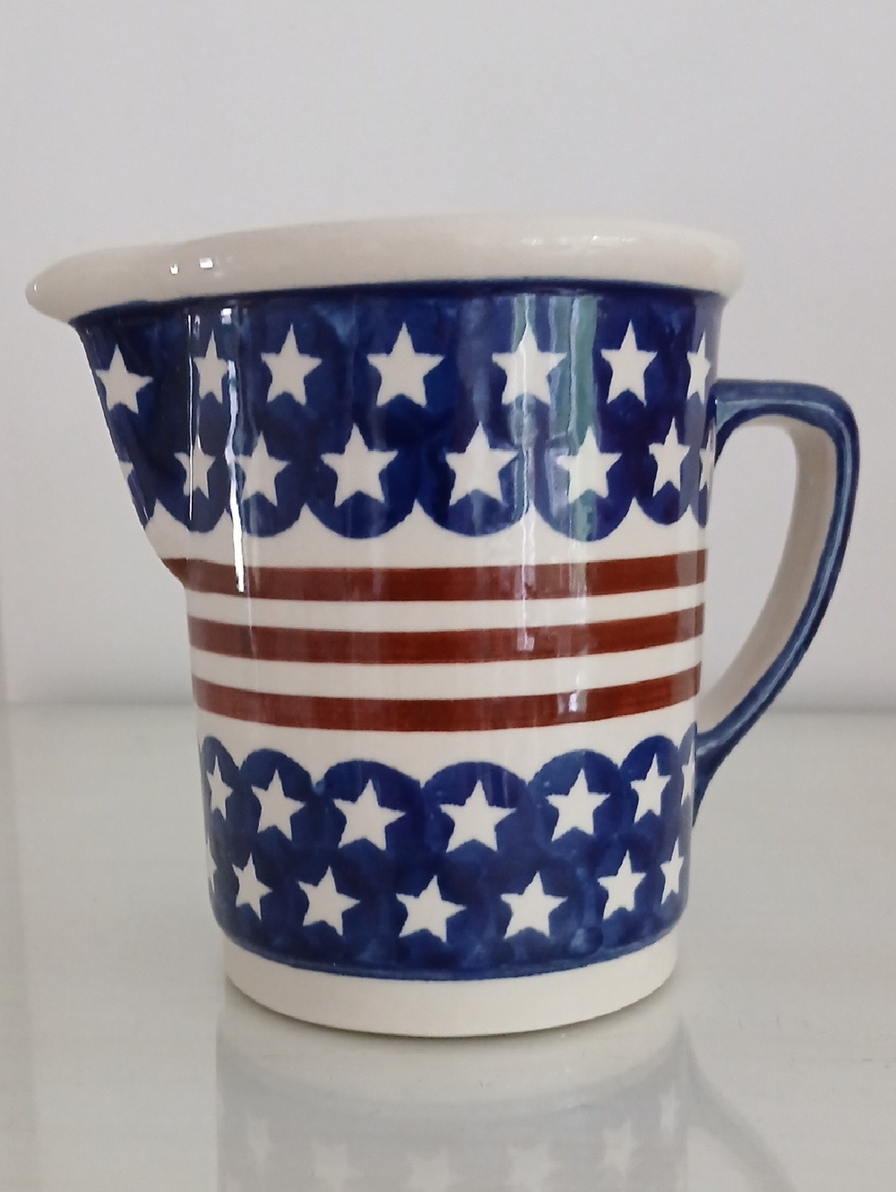 Boleslawiec Polish Pottery Stars Stripes Ceramic Pitcher 969 6x5"